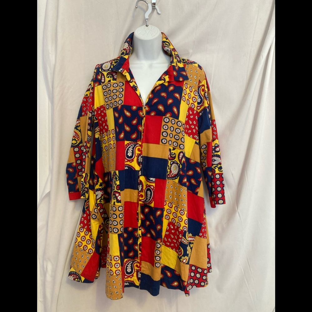 VTG pool cover-up 1970’s 3.5” collar 20”chest/31.5 Length/19”sleeve